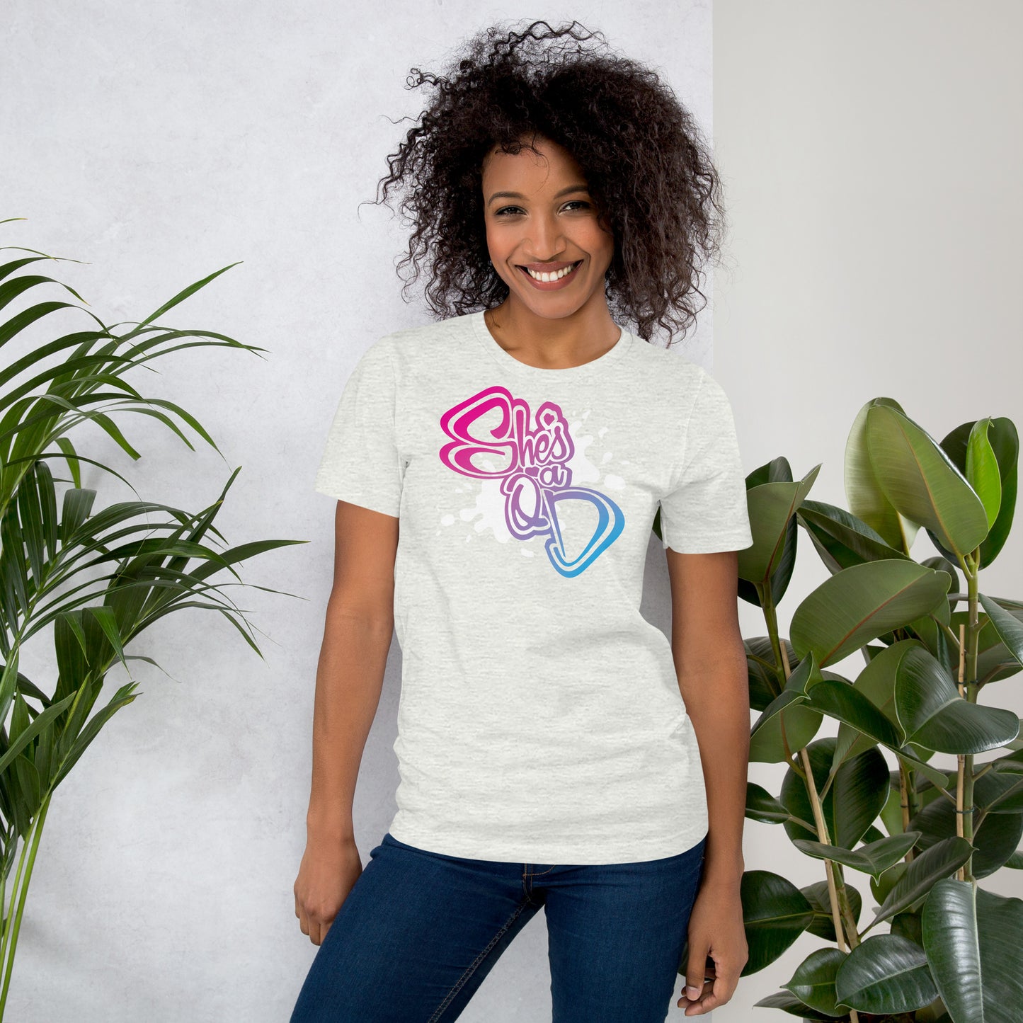 She's a QD T-shirt
